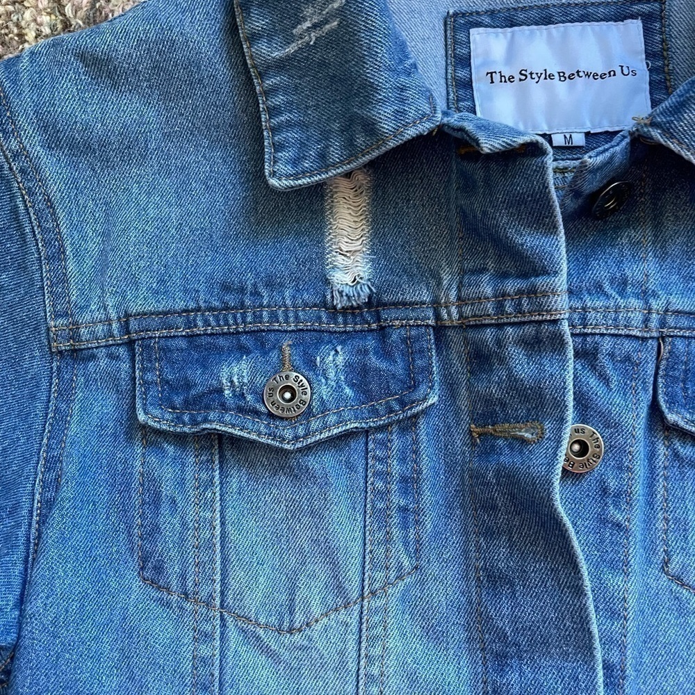 Distressed Denim Graffiti Jean Jacket Womens - Picture 6 of 10